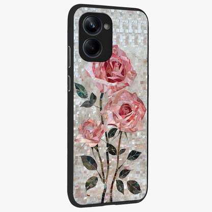 Blush Mosaic Bloom Glass Case upright view showcasing decorative floral mosaic artwork with stylish modern aesthetic.