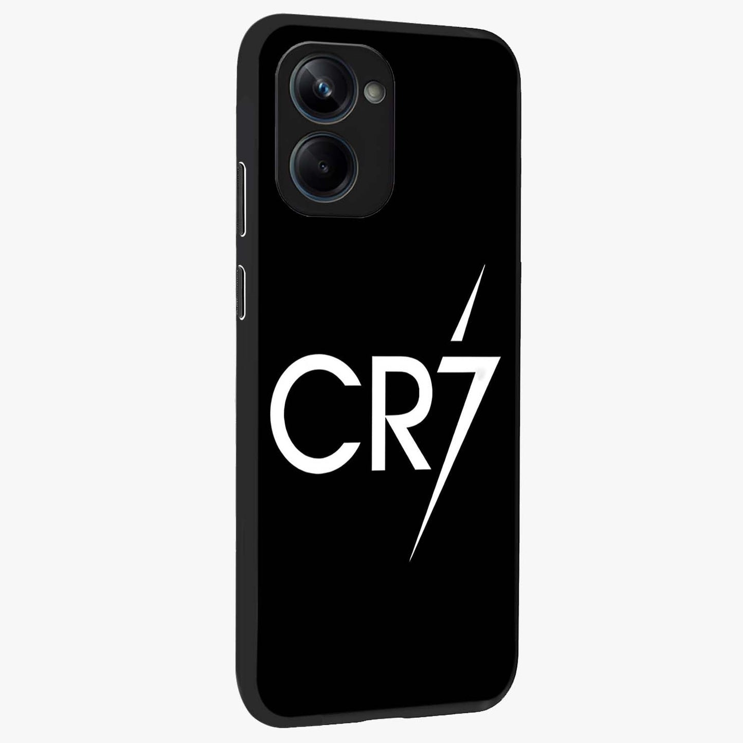 Cr7 Elite Strike Glass Case upright view showcasing energetic football inspired design with modern sports aesthetic.