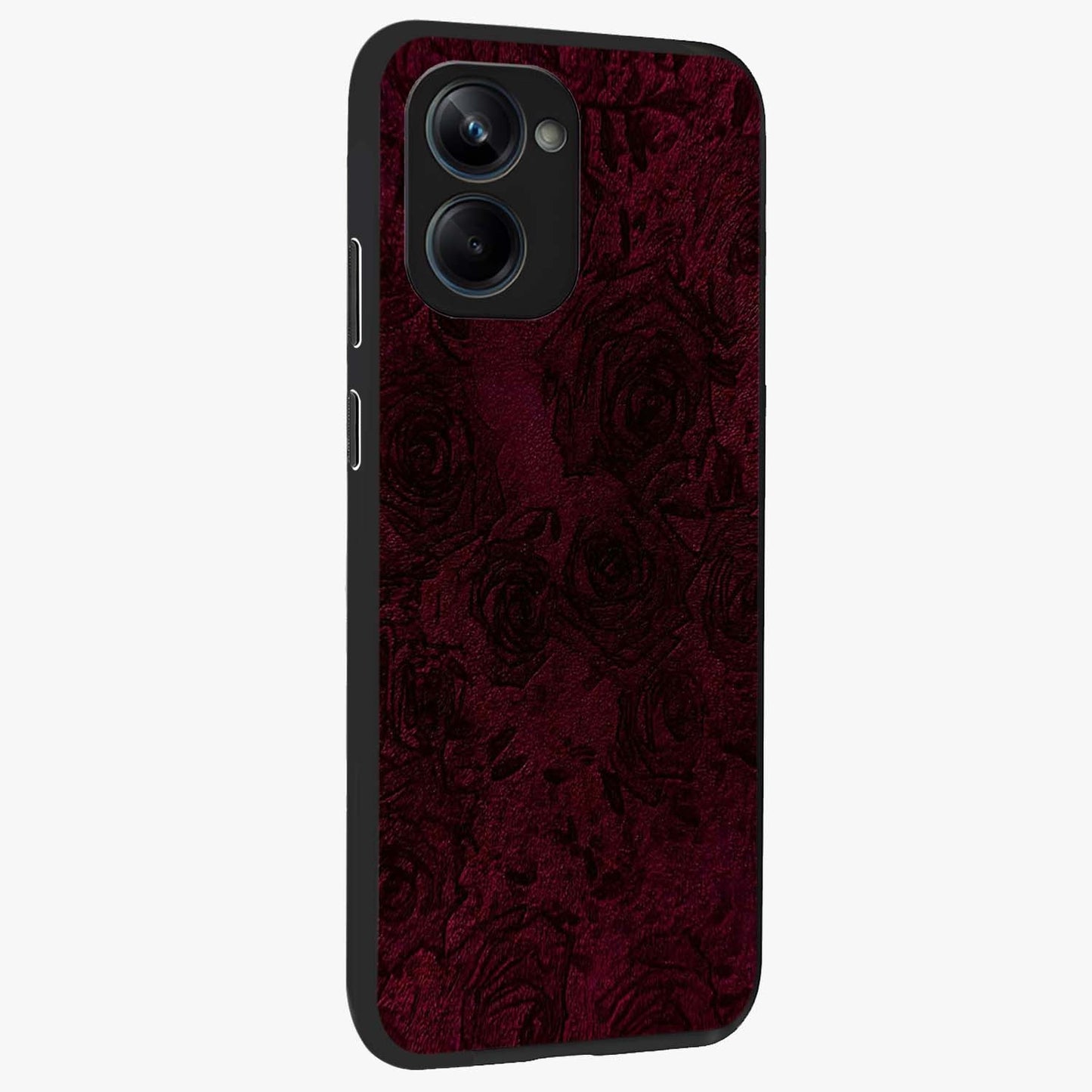 Crimson Fade Flow Glass Case upright view showcasing dynamic crimson flow artwork with stylish abstract theme.