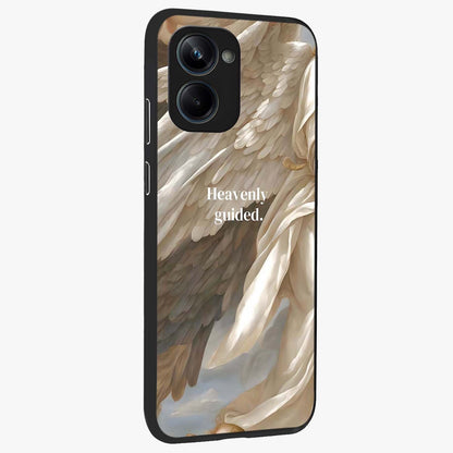 Divine Winged Grace Glass Case upright view showcasing spiritual wing artwork with soft celestial theme.
