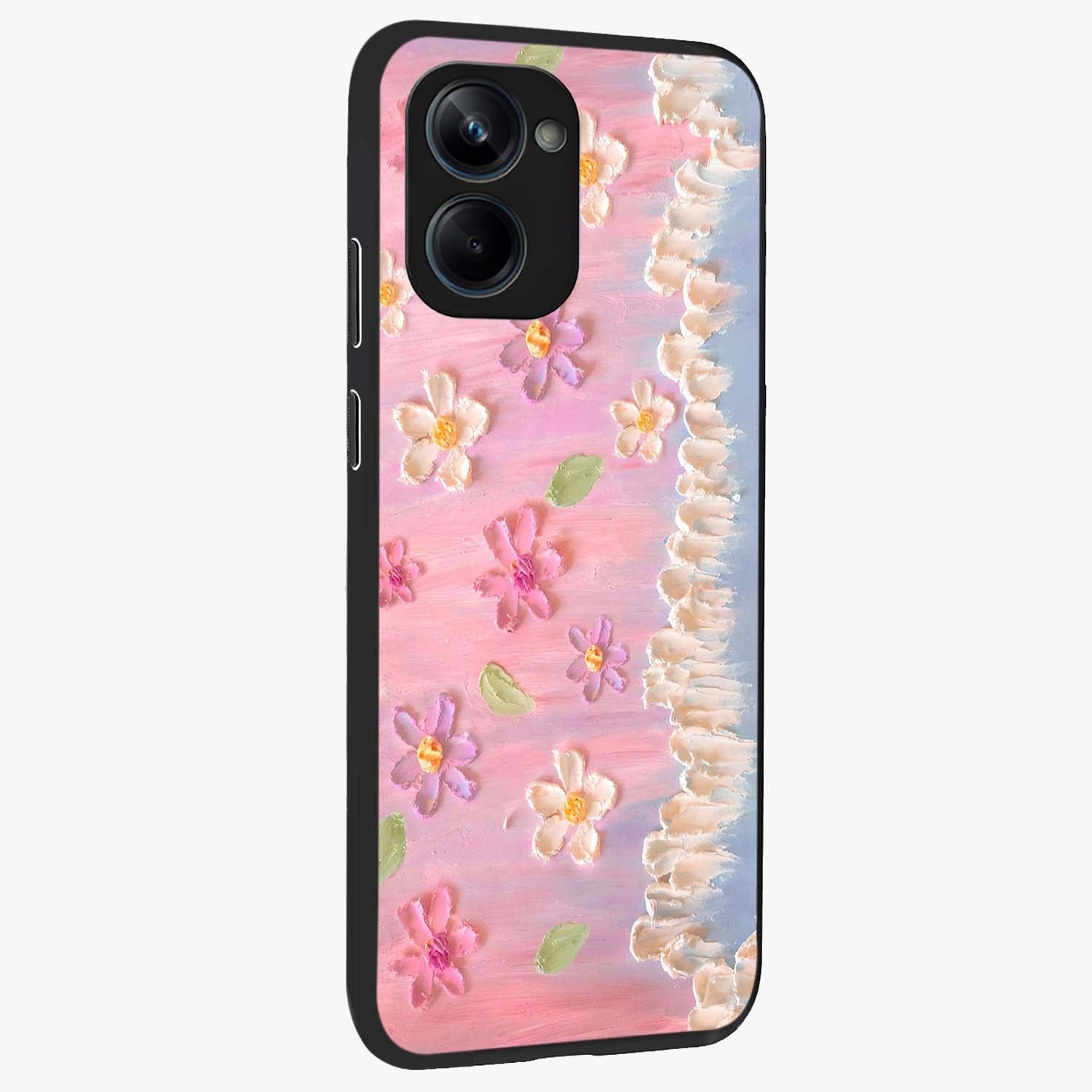 Dreamy Painted Garden Glass Case upright view showcasing vibrant floral garden artwork with artistic nature theme.