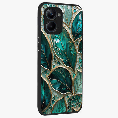 Emerald Leaf Glass Glass Case upright view showcasing fresh green leaf artwork with calming nature inspired style.