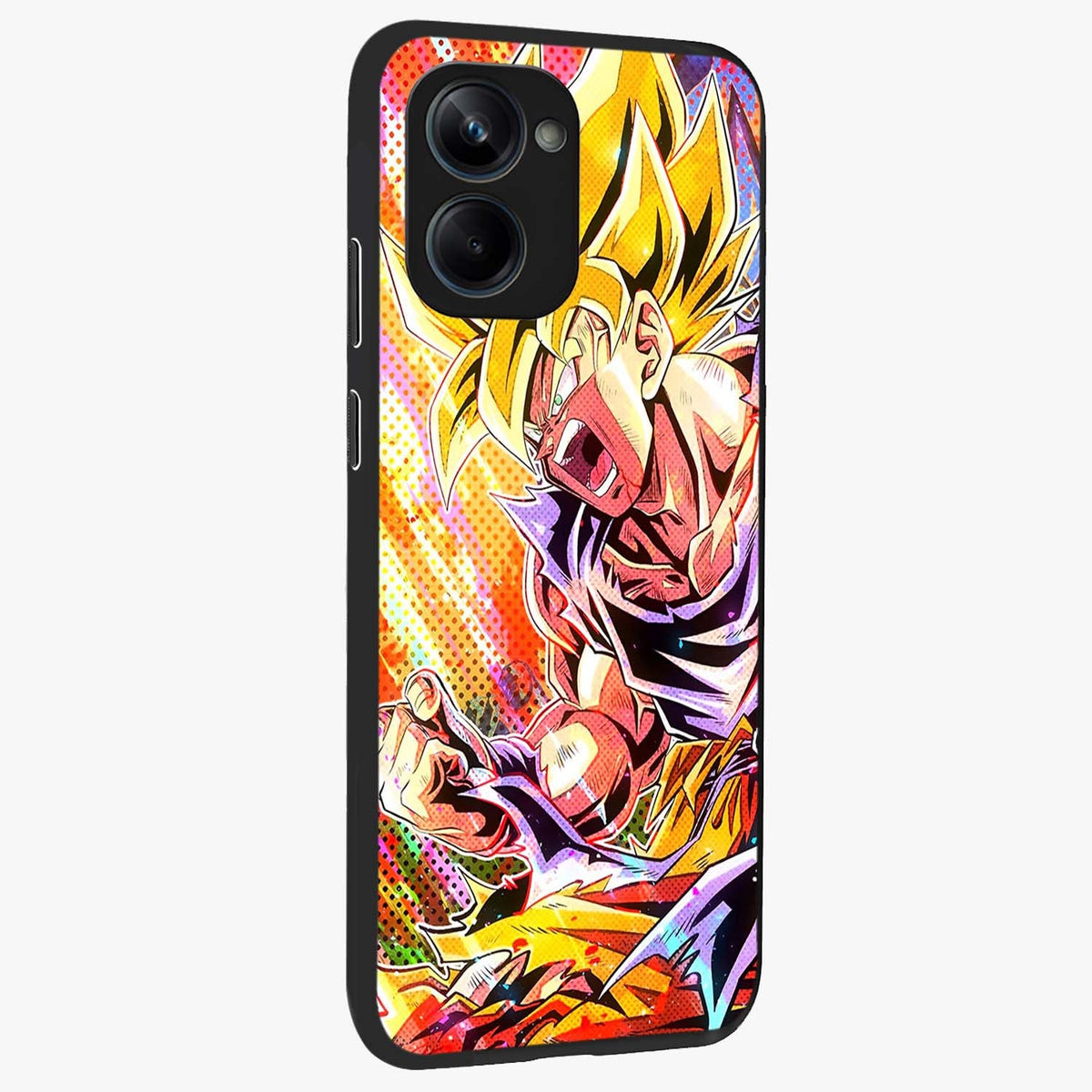 Firing Goku Glass Case upright view showcasing energetic anime artwork with bold warrior theme.
