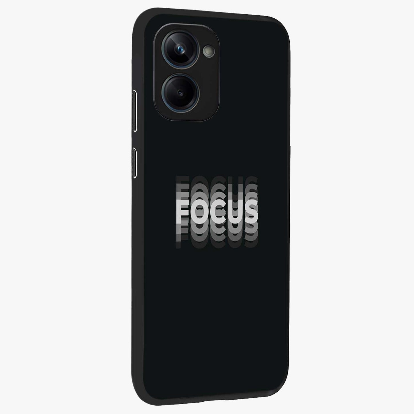 Focus Mode On Glass Case upright view showcasing strong typography statement with sleek motivational theme.