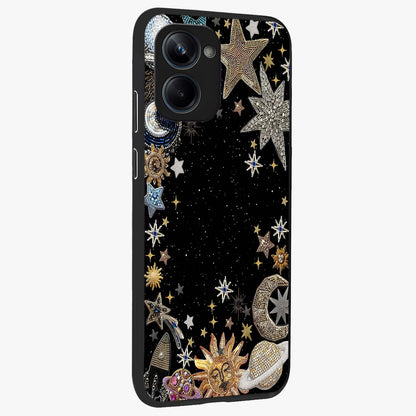 Galactic Jewel Stars Glass Case upright view showcasing glittering star jewel artwork with vibrant galaxy theme.