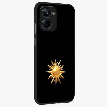 Golden Sun Minimalism Glass Case upright view showcasing haunting graveyard artwork with dramatic dark theme.