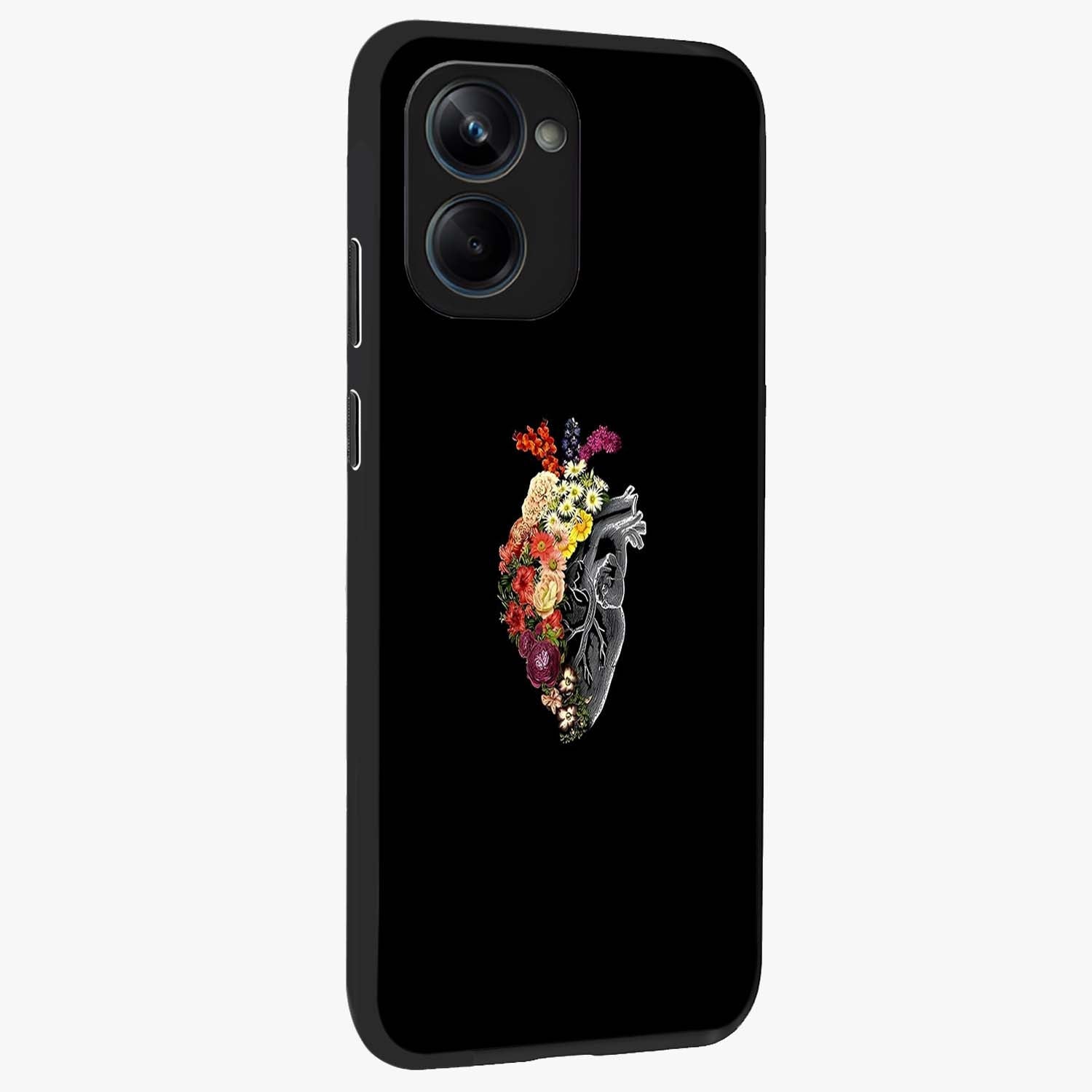 Heart With Flowers Glass Case upright view showcasing decorative heart and floral artwork with sweet romantic theme.