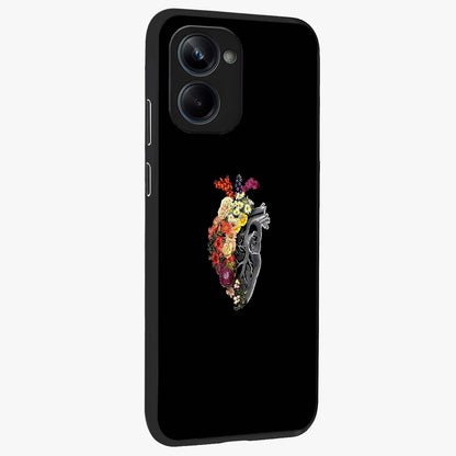 Heart With Flowers Glass Case upright view showcasing decorative heart and floral artwork with sweet romantic theme.