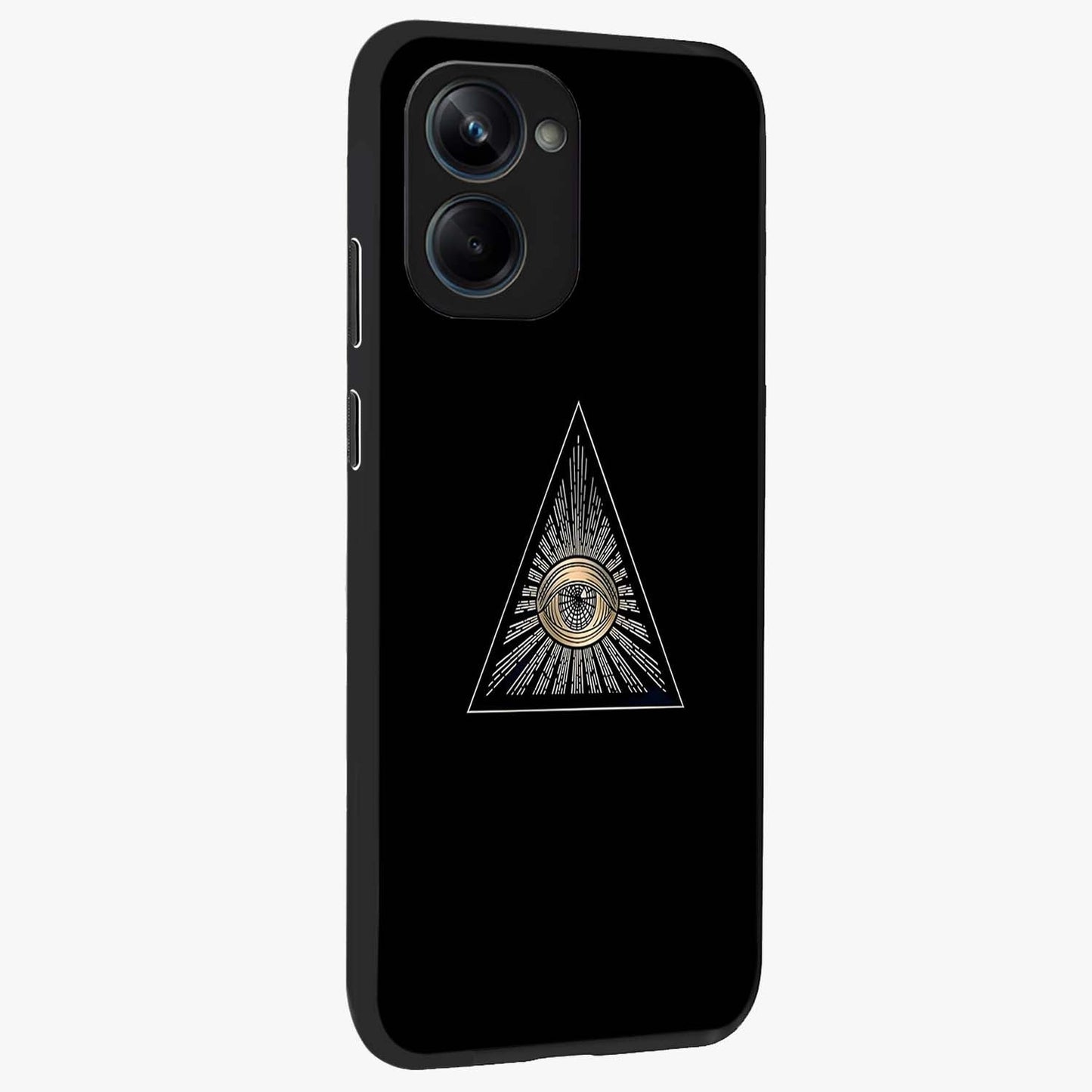 Illuminati Evil Glass Case upright view showcasing striking illuminati artwork with mysterious symbolic theme.