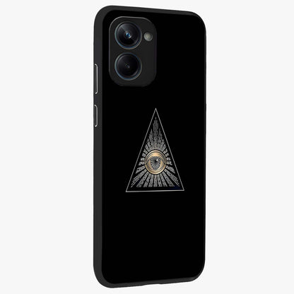 Illuminati Evil Glass Case upright view showcasing striking illuminati artwork with mysterious symbolic theme.