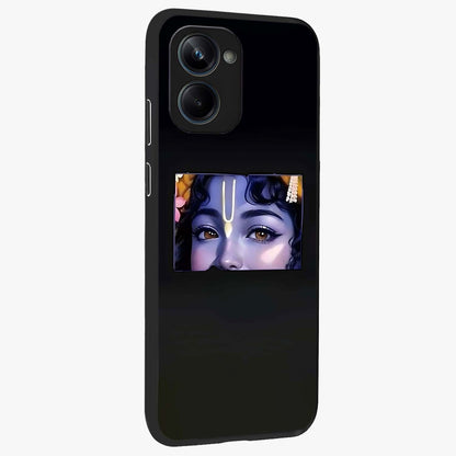Krishna Divine Embrace Glass Case upright view showcasing sacred Krishna artwork with peaceful devotional theme.