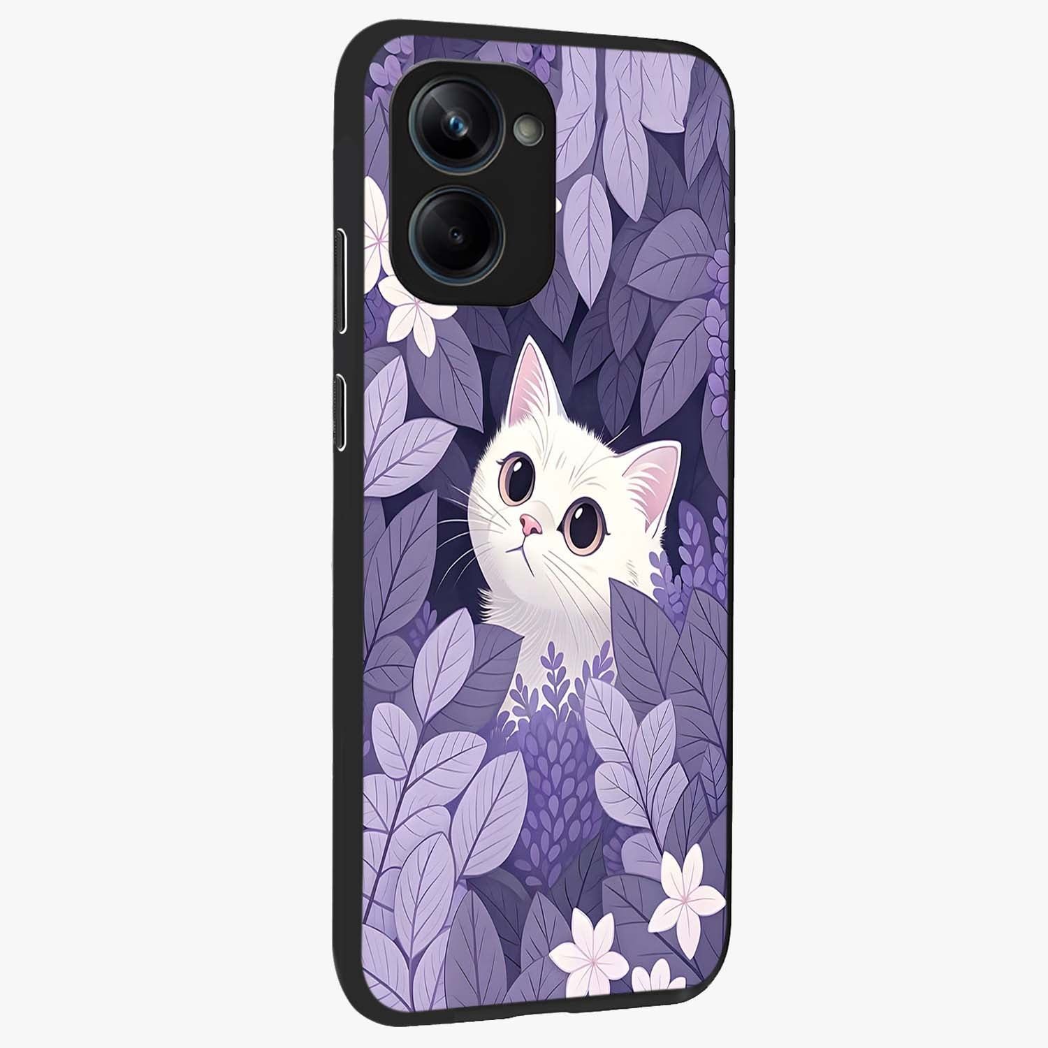 Lilac Hide Peek Cat Glass Case upright view showcasing charming cat artwork with adorable peek theme.