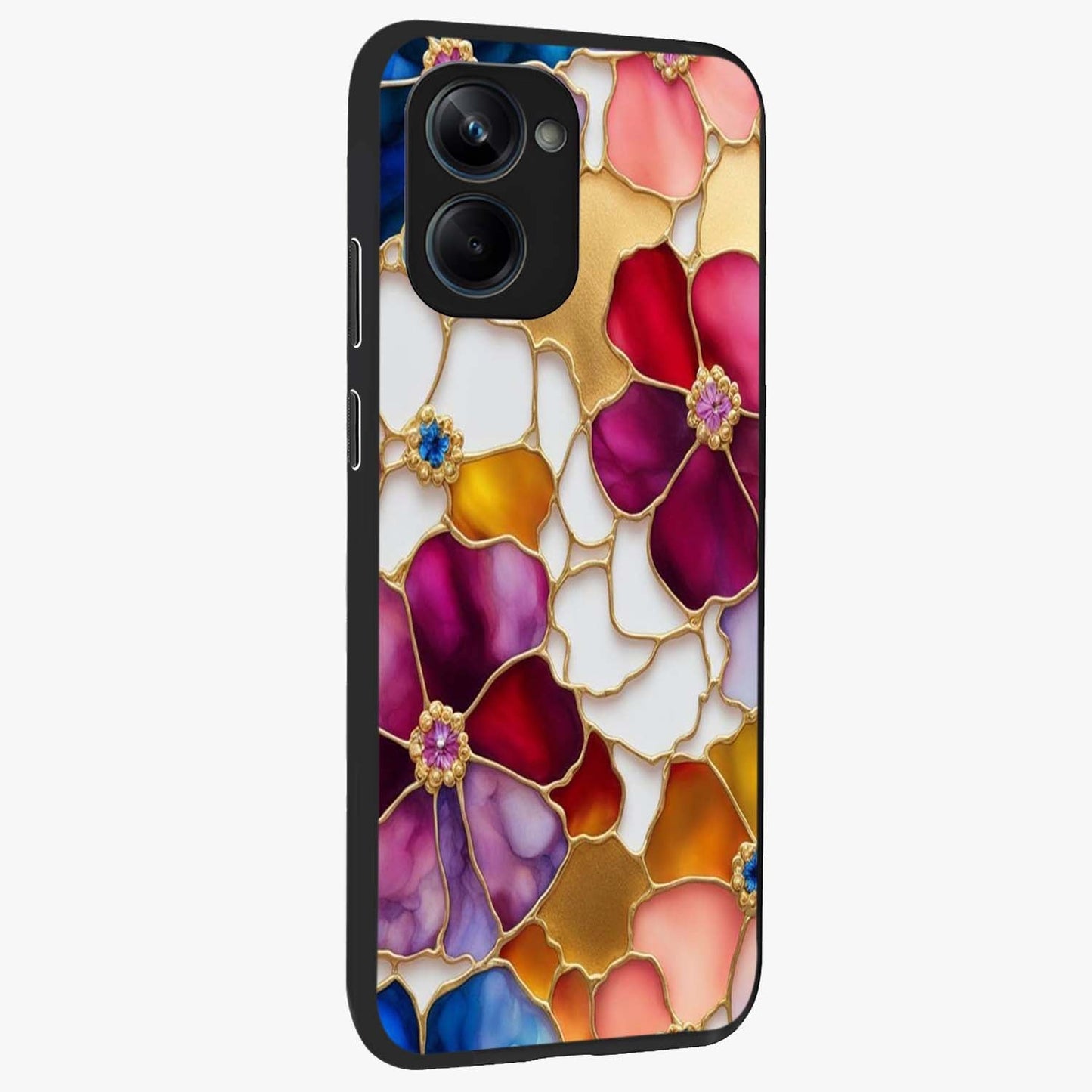 Marble Flower Pattern Glass Case upright view showcasing decorative marble flower artwork with refined style.
