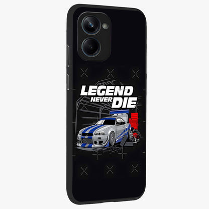 Midnight Racing Legacy Glass Case upright view showcasing powerful racing artwork with modern sports theme.