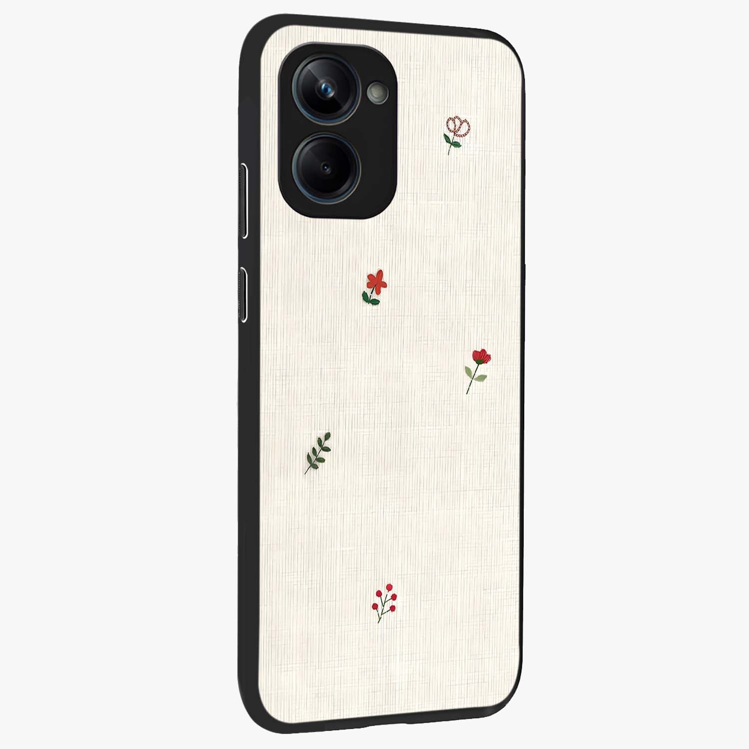 Minimalistic Blue With White Flower Pattern Glass Case upright view showcasing clean white flower artwork with calming blue theme.