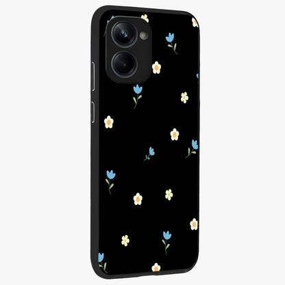 Minimal Petal Whispers Glass Case upright view showcasing elegant floral artwork with modern minimalist style.