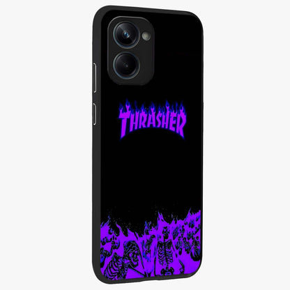 Neon Flame Riot Glass Case upright view showcasing dynamic flame artwork with energetic neon theme.