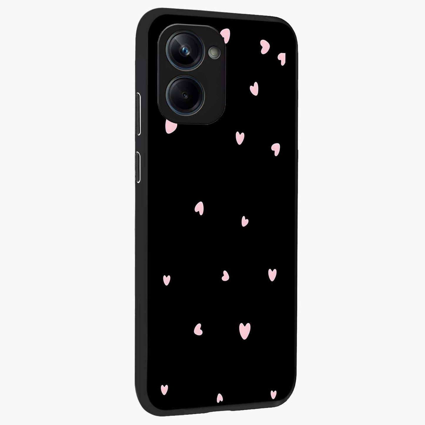 Pink Love Drops Glass Case upright view showcasing charming heart drop artwork with romantic playful theme.