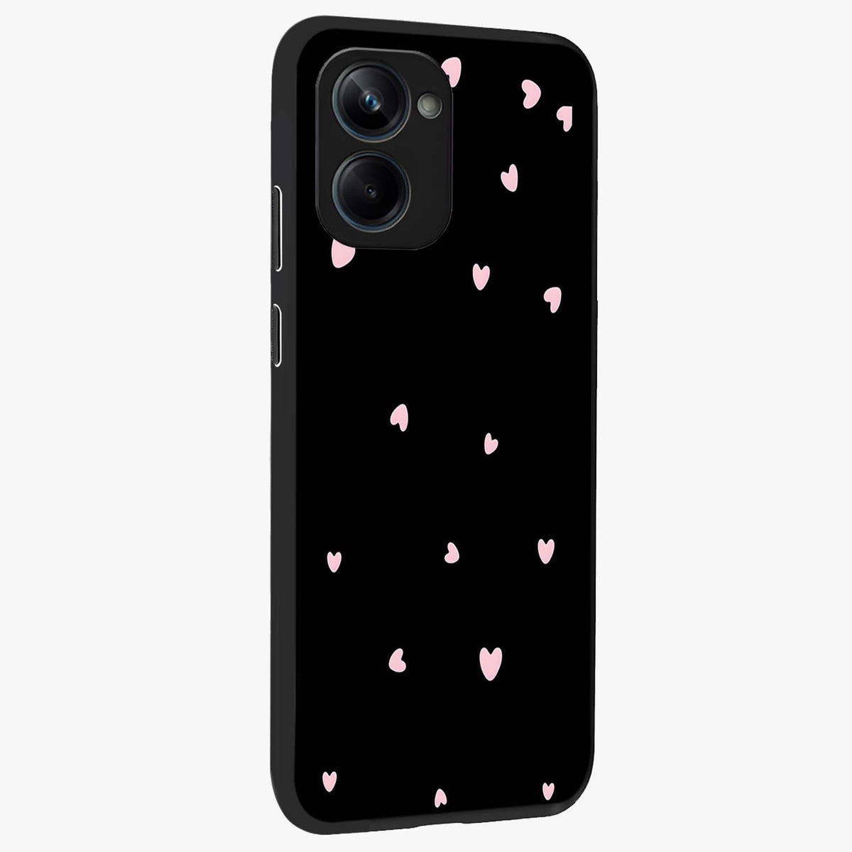 Pink Love Drops Glass Case upright view showcasing charming heart drop artwork with romantic playful theme.