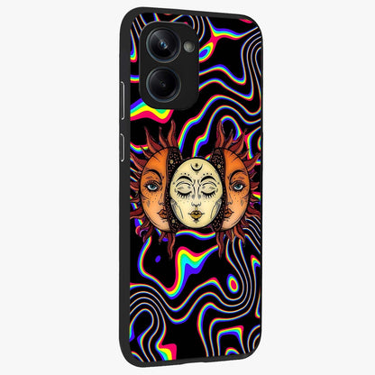 Psychedelic Sun Glass Case upright view showcasing trippy sun artwork with bold psychedelic theme.