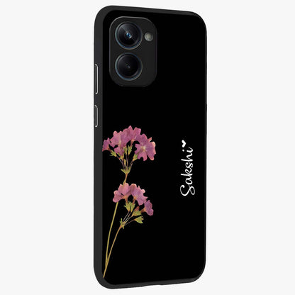 Riching Lavender Flower Custom Name Glass Case upright view showcasing elegant lavender floral artwork with personalized aesthetic.