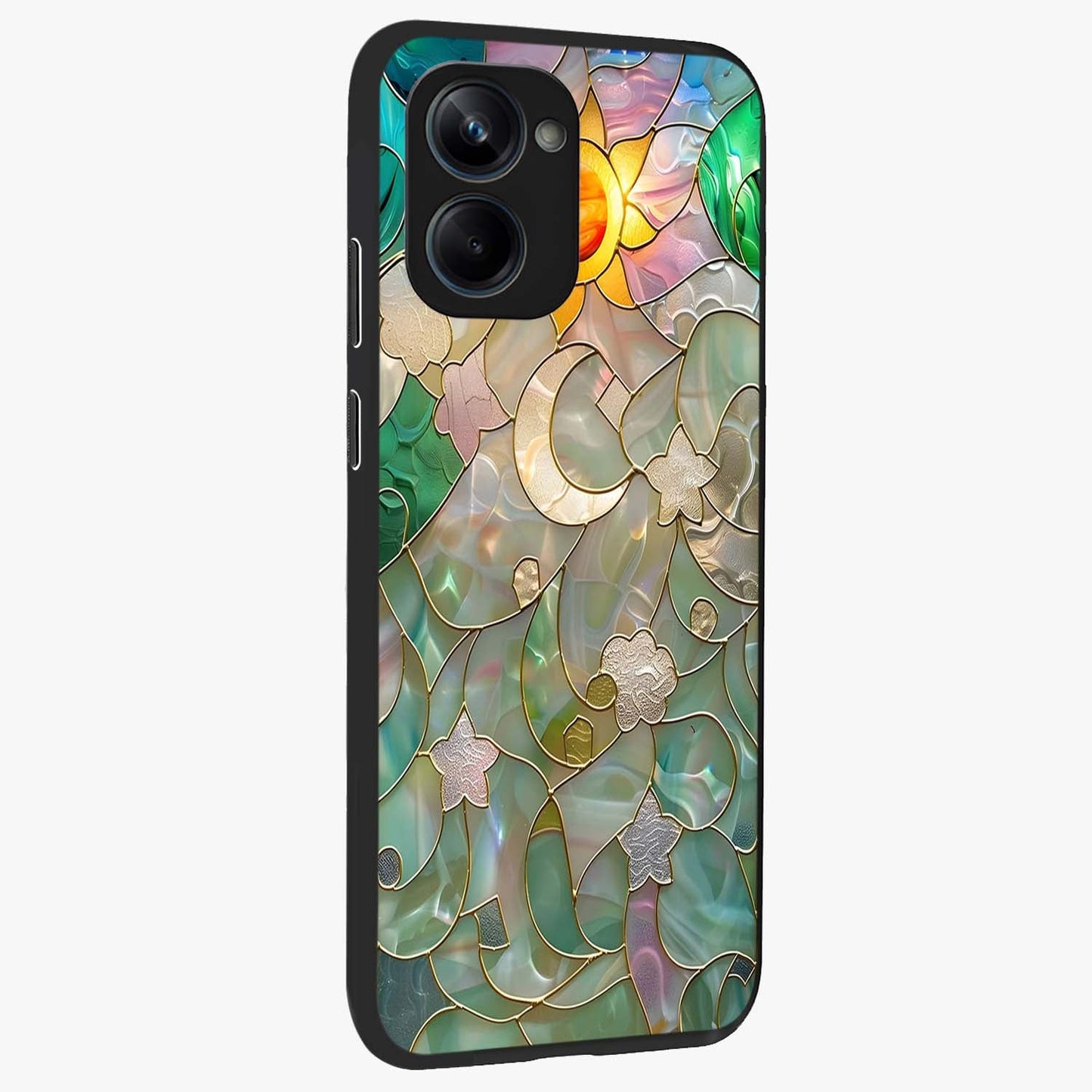 Starlit Sky Tapestry Glass Case upright view showcasing elegant starry sky artwork with cosmic decorative theme.
