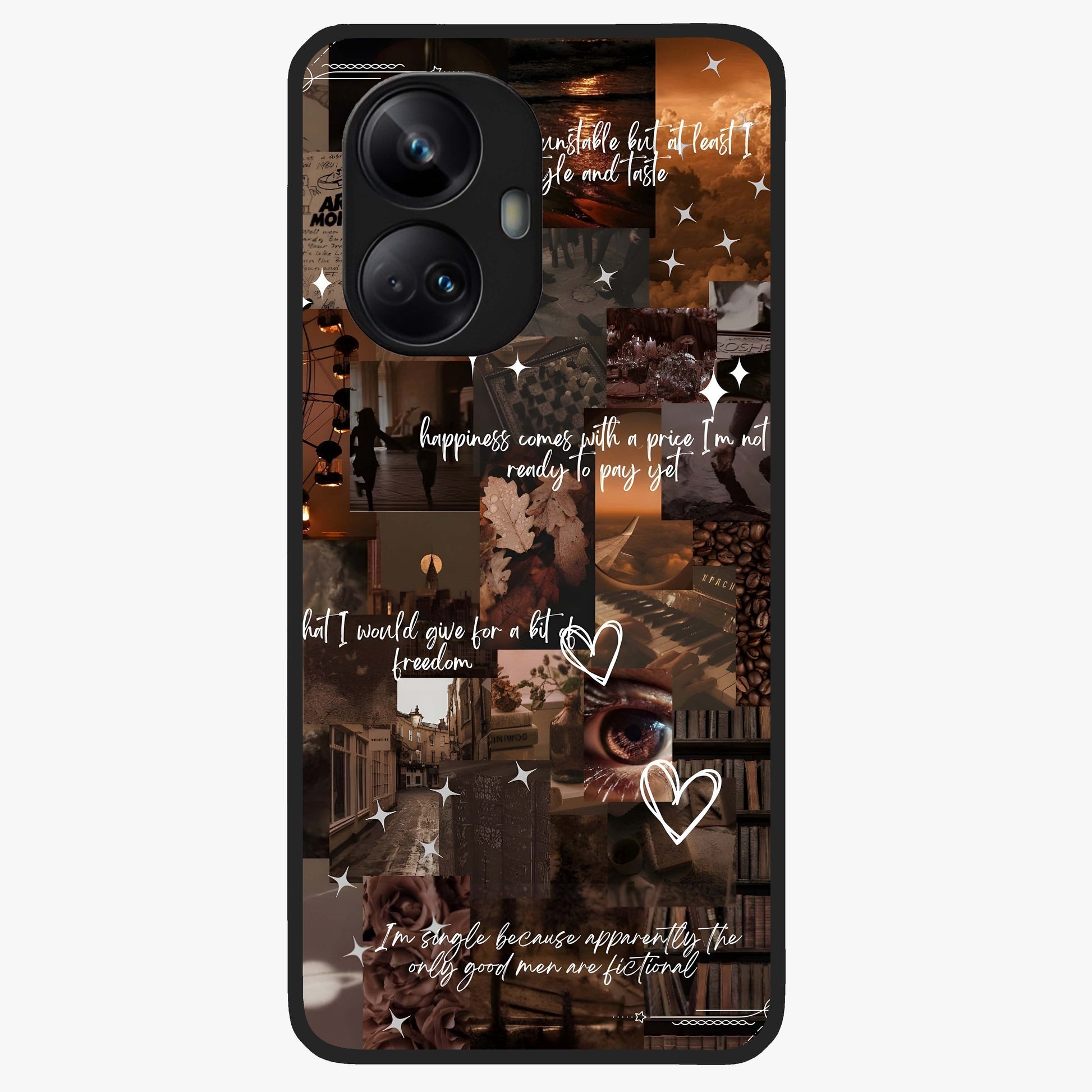 Bittersweet Aesthetic Chaos Glass Case showing flat back view with artistic chaotic aesthetic design and glossy glass finish.