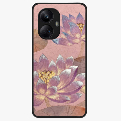 Blossom Mist Lotus Glass Case showing flat back view with serene lotus blossom artwork and glossy glass finish.