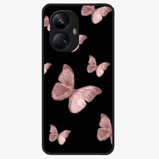 Butterfly Pattern Glass Case showing flat back view with elegant butterfly pattern artwork and glossy glass finish.