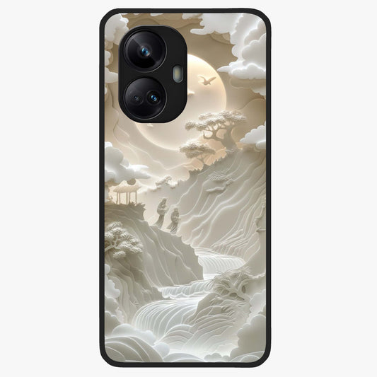 Celestial Origami Glass Case showing flat back view with artistic origami inspired celestial artwork and glossy glass finish.