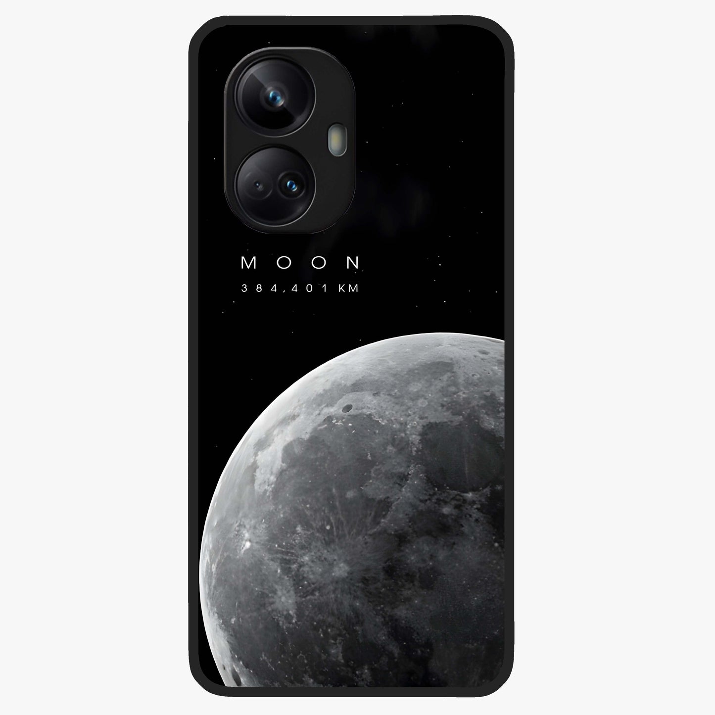 Cosmic Moon Glow Glass Case showing flat back view with glowing moon artwork and glossy glass finish.
