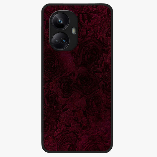 Crimson Fade Flow Glass Case showing flat back view with flowing crimson gradient artwork and glossy glass finish.