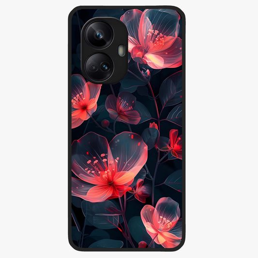 Dark Shade of Flower Glass Case showing flat back view with elegant dark floral artwork and glossy glass finish.