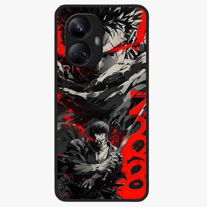 Demon Sword Resolve Glass Case showing flat back view with fierce sword warrior artwork and glossy glass finish.