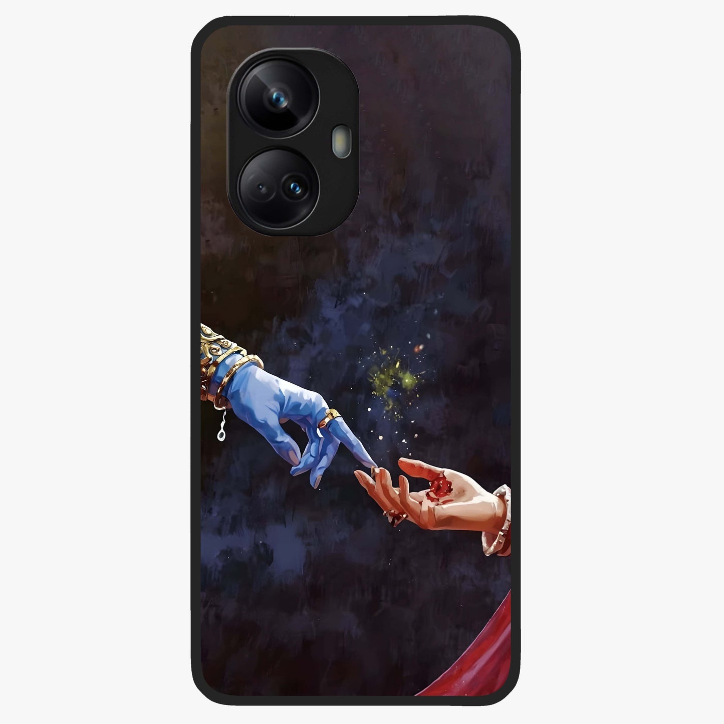 Divine Touch Eternal Glass Case showing flat back view with spiritual themed artwork and glossy glass finish.
