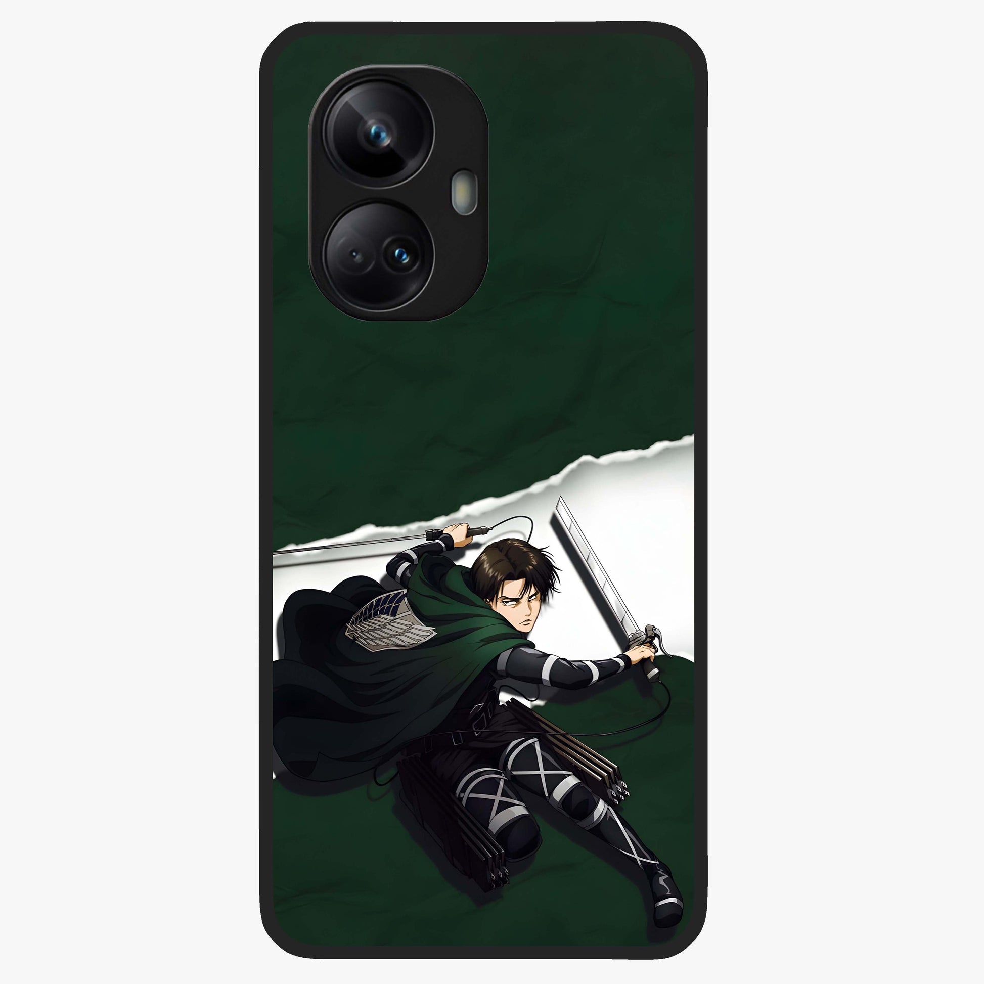 Emerald War Vanguard Glass Case showing flat back view with powerful warrior themed artwork and glossy glass finish.