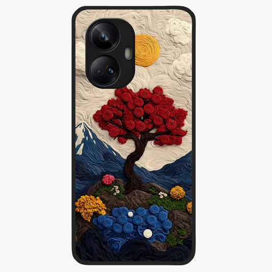 Eternal Nature Tapestry Glass Case showing flat back view with intricate nature tapestry artwork and glossy glass finish.