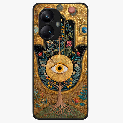 Ethereal Evil Eye Glass Case showing flat back view with mystical evil eye artwork and glossy glass finish.