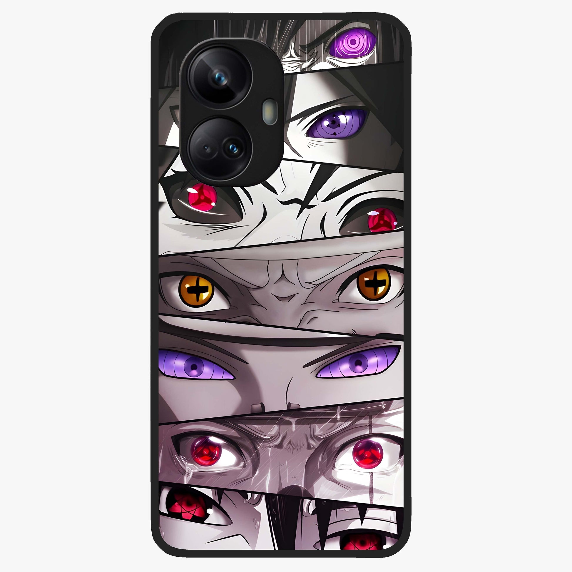 Eyes of Destiny Glass Case showing flat back view with striking eye themed artwork and glossy glass finish.