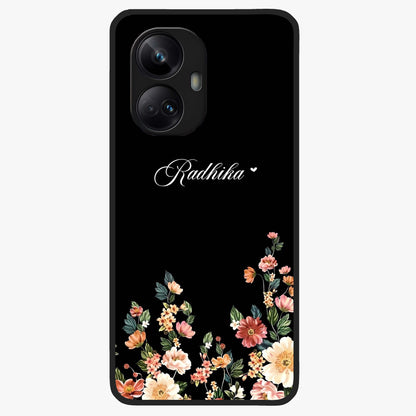 Floral Design With a Custom Personalized Name Glass Case showing flat back view with floral artwork and personalized name design.