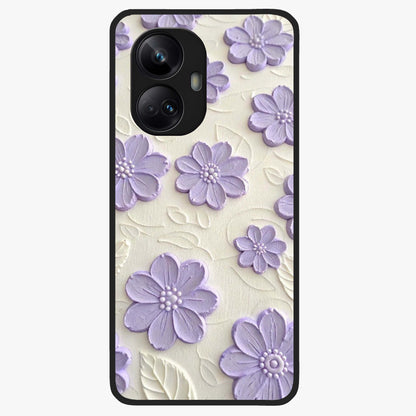 Floral Wall Art With Purple Flowers Glass Case showing flat back view with purple flower artwork and glossy glass finish.
