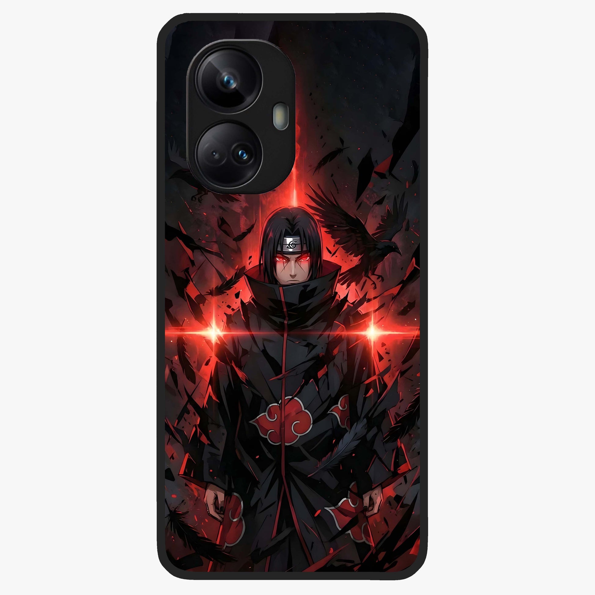 Focused Blade Discipline Glass Case showing flat back view with warrior sword themed artwork and glossy glass finish.