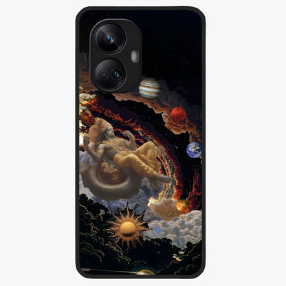 Galactic Divine God Glass Case showing flat back view with divine cosmic themed artwork and glossy glass finish.