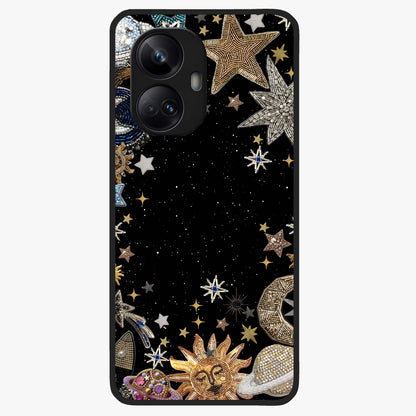 Galactic Jewel Stars Glass Case showing flat back view with sparkling star jewel artwork and glossy glass finish.