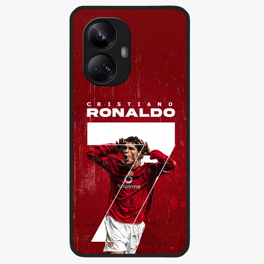 Goal Celebration Legacy Glass Case showing flat back view with football celebration inspired artwork and glossy glass finish.