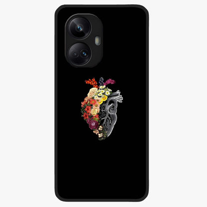 Heart With Flowers Glass Case showing flat back view with heart shaped floral artwork and glossy glass finish.
