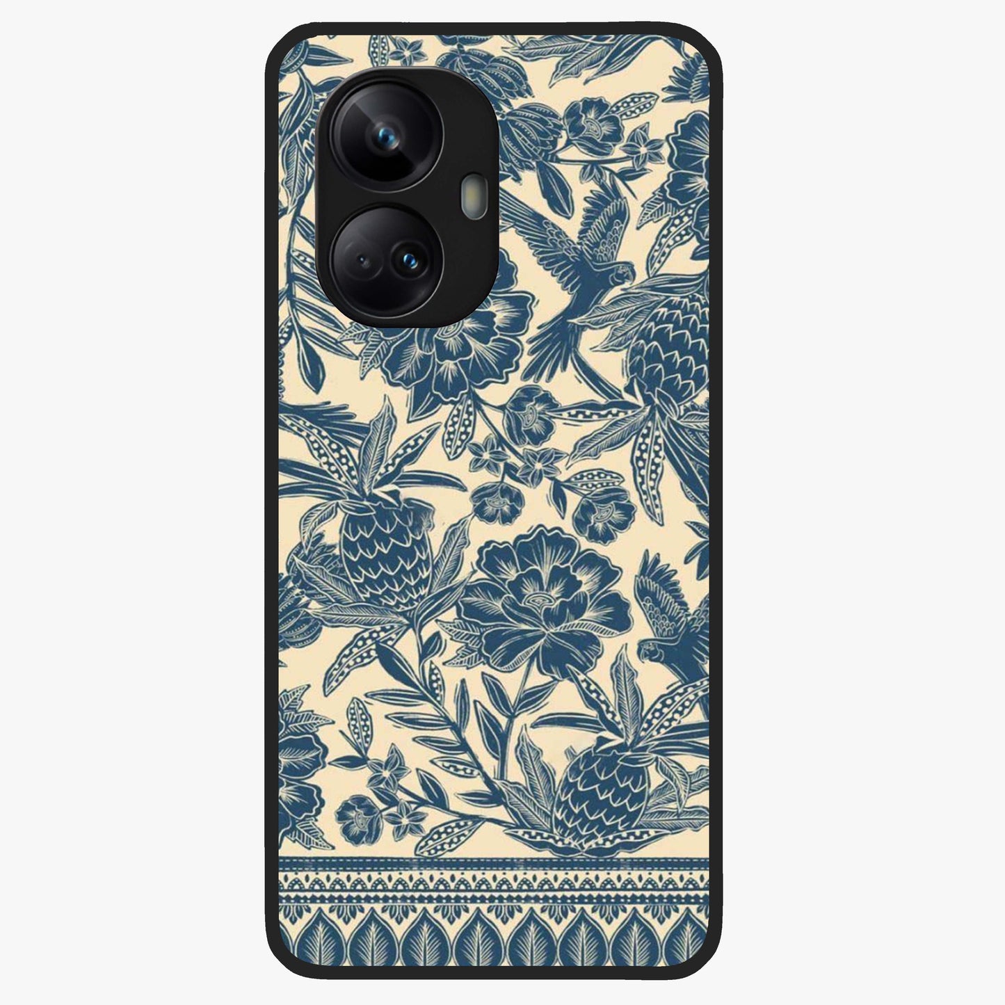 Heirloom Wild Bloom Glass Case showing flat back view with vintage inspired wild flower artwork and glossy glass finish.