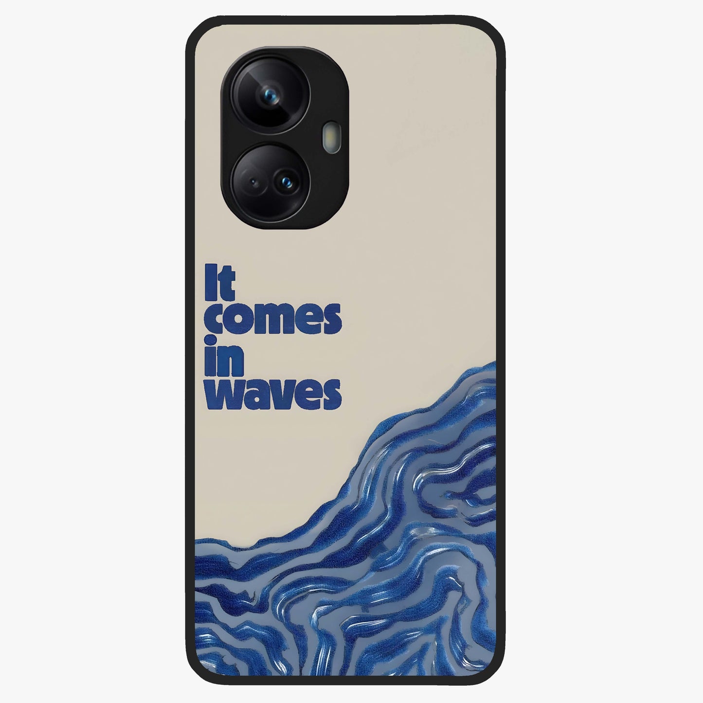 It Comes In Waves Quote Glass Case showing flat back view with inspirational wave themed quote artwork and glossy glass finish.