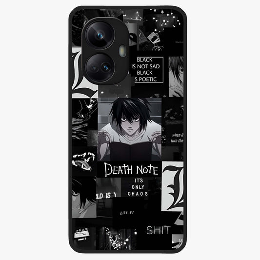 Midnight Chaos Mind Glass Case showing flat back view with abstract dark themed artwork and glossy glass finish.