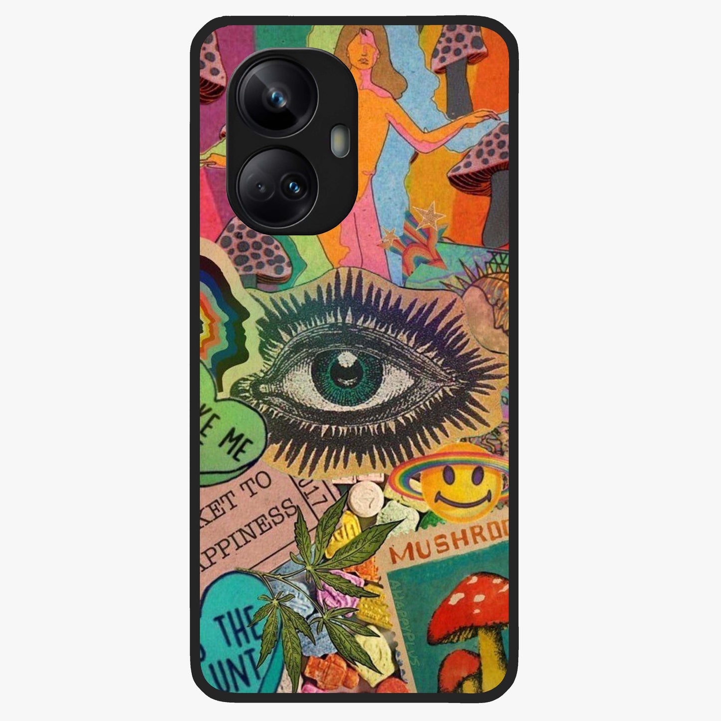 Mystic Eye Wonderland Glass Case showing flat back view with mystical eye themed artwork and glossy glass finish.